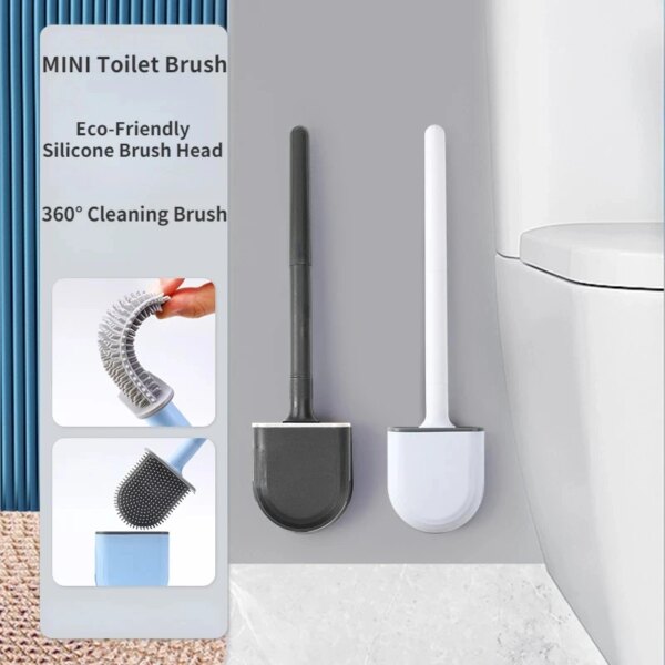 Silicone Toilet Brush Flat Head Flexible Wall Mounted Quick Drying Toilet Bowl Cleaner Brush Holder Set for WC Bathroom