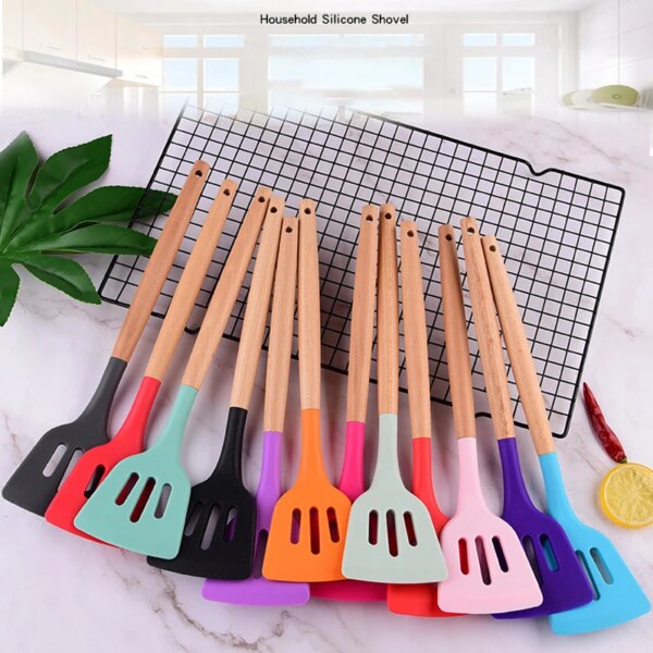 Silicone Turners Gadgets Spatula Egg Fish Frying Pan Scoop Fried Shovel Slotted Turners Kitchen Tools Cooking Utensils