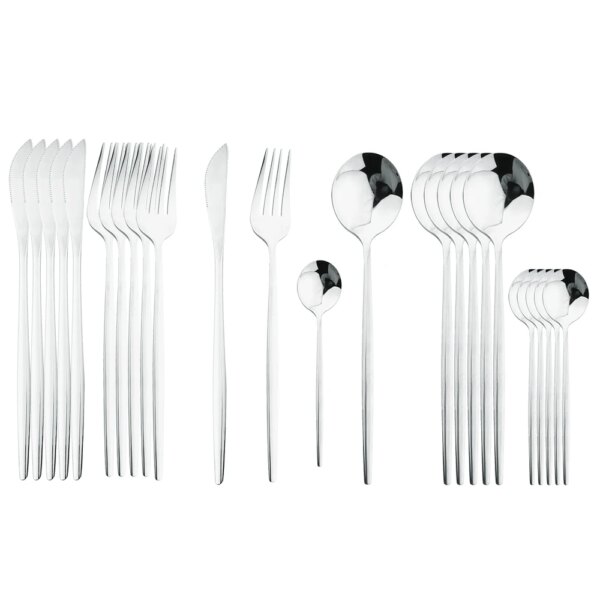 Silver Stainless Steel Cutlery Set 4/8/16/24/32Pcs Dinnerware Knife Fork Spoon Tableware Home Kitchen Flatware For Dinner Coffee