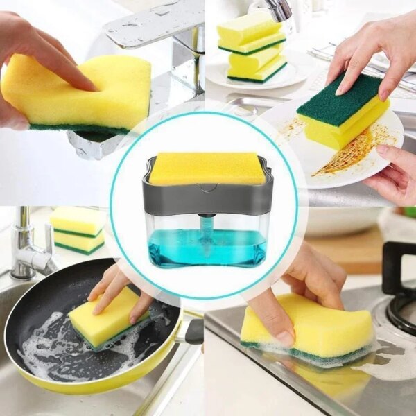 Soap Dispenser 2 In 1 Dishwashing Sponge Holder Kitchen Sink Dish Washing Soap Pump Dispenser Sponge Caddy