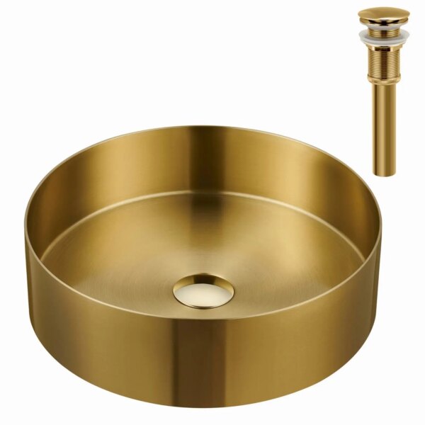 Stainless Steel Bathroom Sink with Mounting Ring & Pop-Up Drain Round Bowl Basin