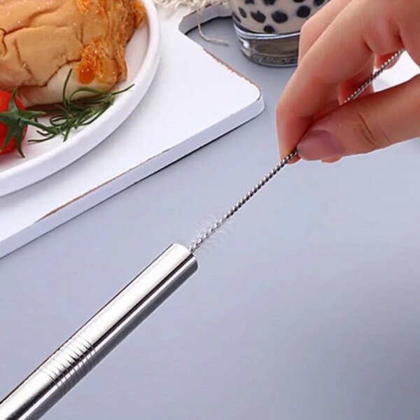 Stainless Steel Cleaning Brush Reusable Drinking Straw Cleaner Brush Eco-Friendly White Portable Soft Bristles for Wine Decanter