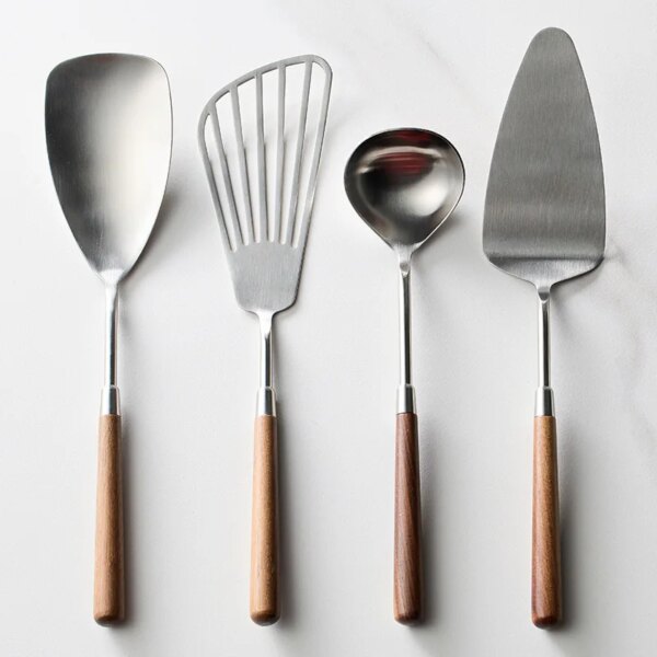 Stainless Steel Cooking Tool Sets, Peach Handle, Cake Server, Fried Shovel, Bread Knife, Serving Spoon, Soup Ladle, Kitchen