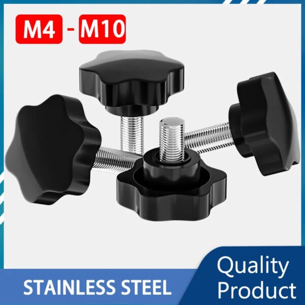 Stainless Steel Hand Knob Screws Bolt M4 M5 M6 M8 M10 M12 Black Plastic Star Head Thread Clamping Thumb Torx Machine Bolts