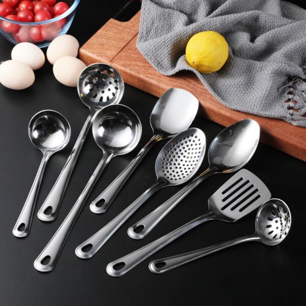 Stainless Steel Serving Shovel Soup Spoon Colander Meat Fork BBQ Tool Home Cookware Set Novel Kitchen Cooking Accessories