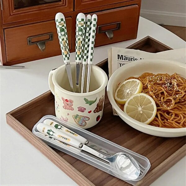 Stainless Steel Tableware Set Portable Chopsticks Spoon Fork Set Children Students Travel Tableware With Storage Box Kitchen Gad