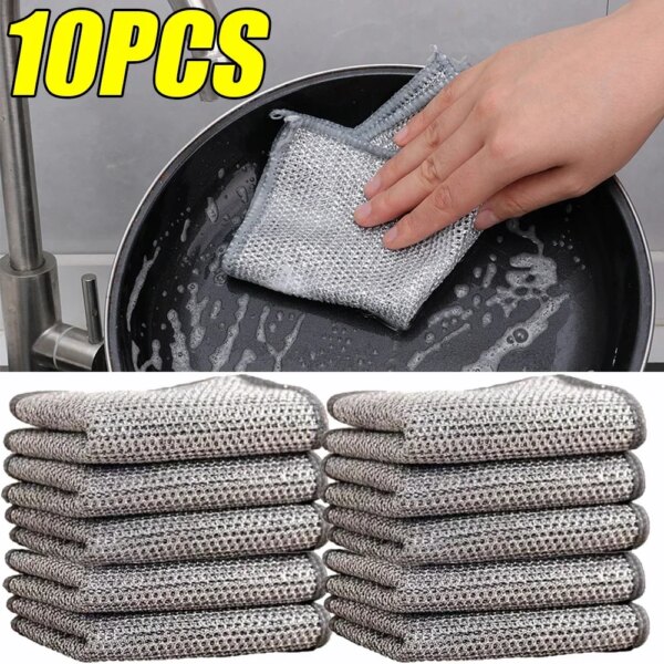 Steel Wire Cleaning Cloth Sink Faucet Rust Removal Rags Metal Wire Mesh Non Stick Oil Dishcloth Kitchen Microwave Cleaning Tools