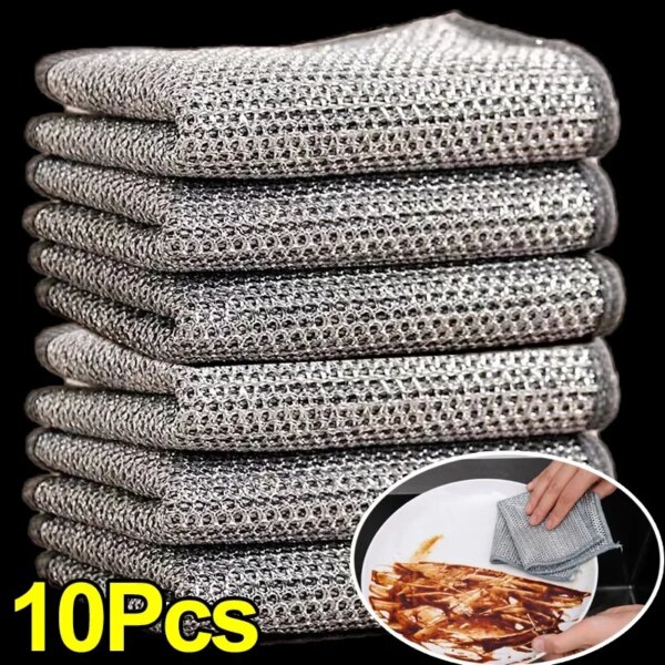 Steel Wire Dishcloths Kitchen Oil-free Sink Faucet Rust Removal Cleaning Cloth Rags Metal Wire Mesh Cloth Microwave Clean Tools