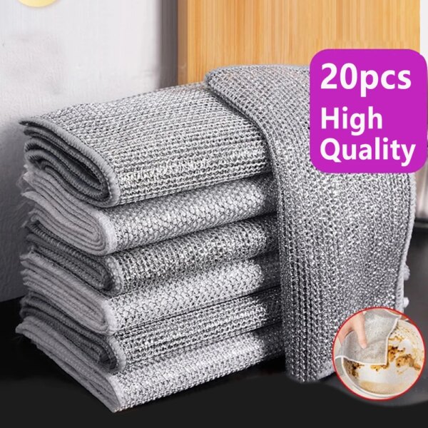 Steel Wire Mesh Magic Cleaning Cloth Double -sided Non-Scratch Non-stick Metal Rags For Kitchen Dishwashing Towel Cleaning Tools