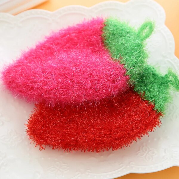 Strawberry Dishcloth Bowl Towels Scrubber Non-scratch Kitchen Pot Pan Cleaning Sponge Bowl Pan Washing Cloth Scouring Pads