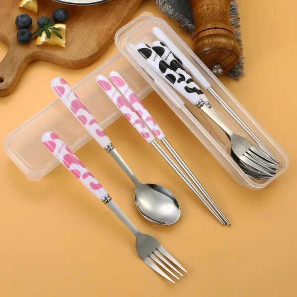 Student Cutlery Fork Spoon Chopsticks Three-piece Set Portable Travel Dinnerware Set Kitchen Tableware Spoon and Fork Set