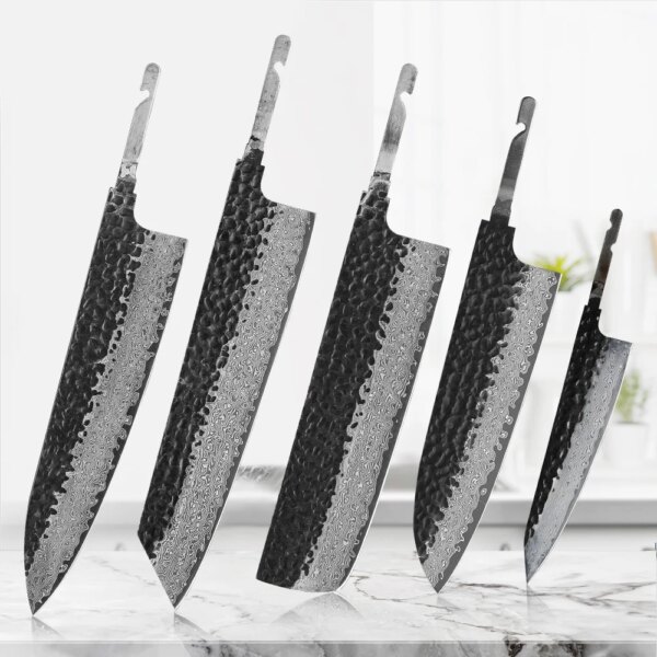 TURWHO 1-5 Pieces Japanese Chef Knives Blank Blade DIY Damascus Steel VG10 Kitchen Knife Set DIY Knife Making Tools No Handle