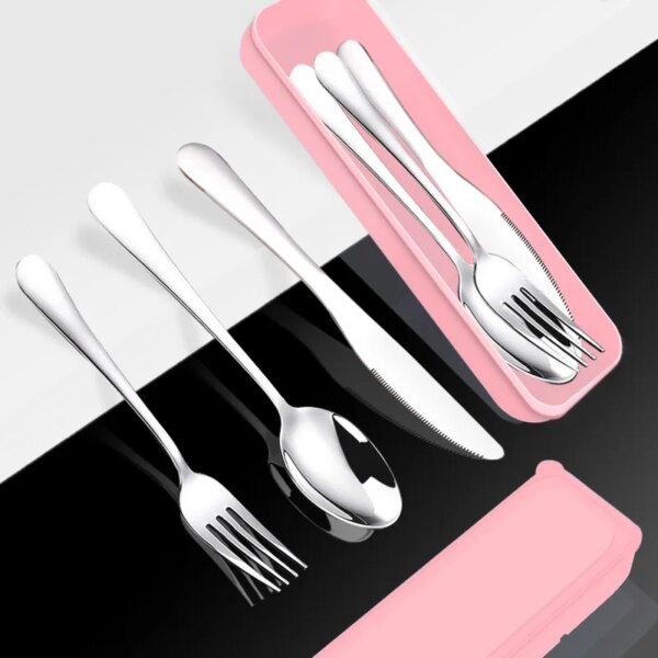 Tableware Set With Box Stainless Steel Flatware Fork Spoon Knife for Kids Picnic Camping Travel Portable Cutlery Set With Case