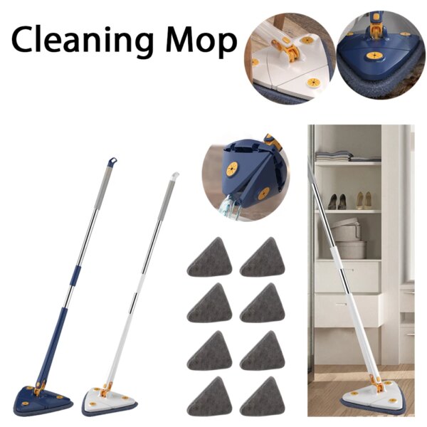 Triangle Cleaning Mop Telescopic Wet Dry 360 Rotatable Multipurpose Floor Cleaning Mop Self-Draining Clean Tile Wall Squeeze Mop