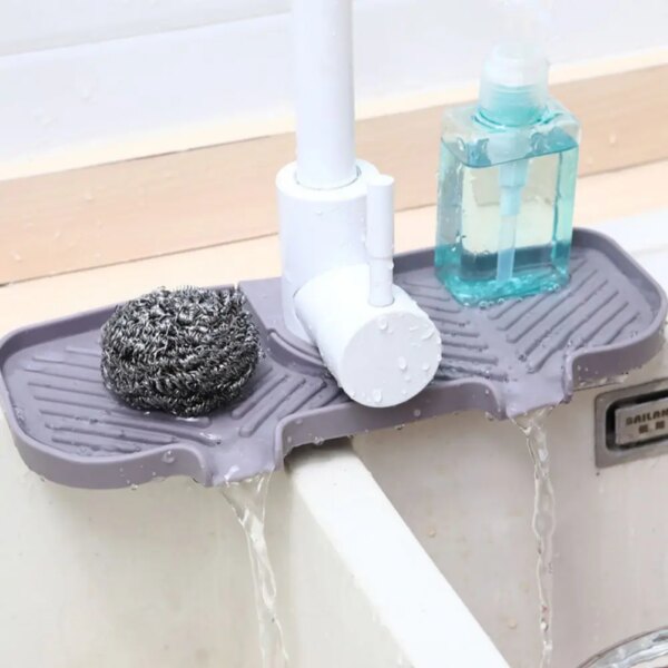 Upgraded Faucet Mat Silicone Kitchen Sink Tray Soap Dispenser Sponge Drain Pad Sink Splash Drying Mat Countertop Storage Tray