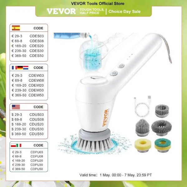 VEVOR Electric Spin Scrubber Cordless Electric Cleaning Brush Portable Scrubber with Replaceable Brush Heads Home Cleaning Tool