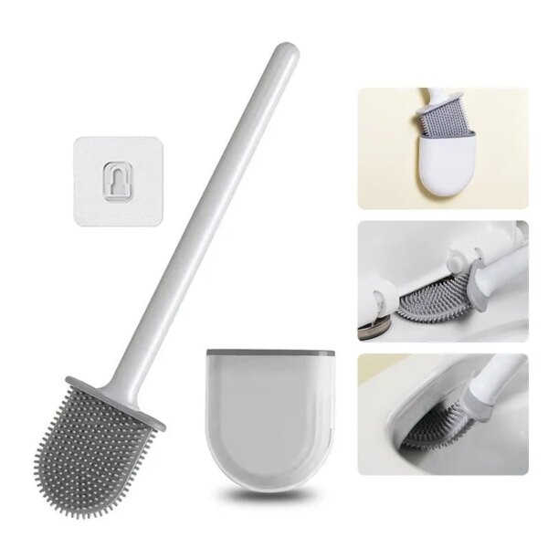 Wall Mounted Toilet Brush Silicone  Flat  Brush Head Toilet Brush Cleaner Brush Set Toilet Cleaning Brush Bathroom