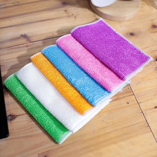 Washing Towel Dish Cloth Bamboo Fiber Double Thickness Soft Anti-grease Home Kitchen Cleaning Wiping Rags