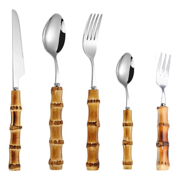 Western Dinnerware Flatware Stainless Steel Bamboo Handle Cutlery for Restaurant