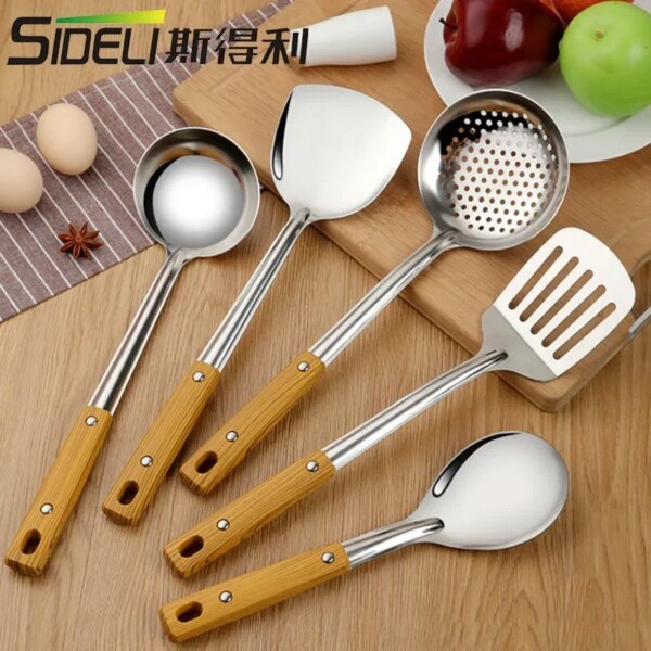 Wood grain handle stainless steel spatula Soup spoon frying spatula slotted  Insulated kitchenware supplies Kitchen cooking