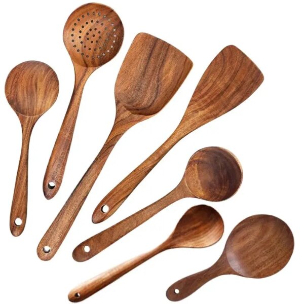 Wooden Spoons Cooking Pots Sets Kitchen Utensils Set Utensil For Kitchen Accessories Stuff Wood Tools Soup Gadgets Spatula Teak