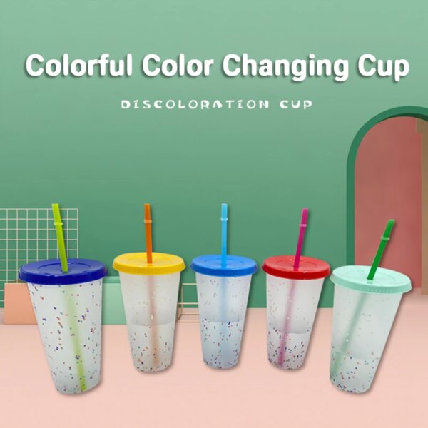 set Color Changing Confetti Cup Reusable Plastic Tumbler With Lid And Straw Cold Cup Straw Cup Kitchen Drinkware Mugs